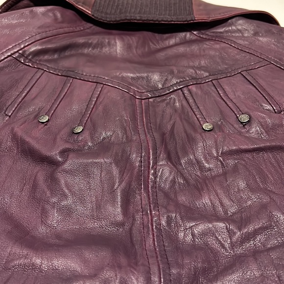 Guess Purple Leather Boho Moto Biker Bomber Jacket Small - Picture 6 of 9